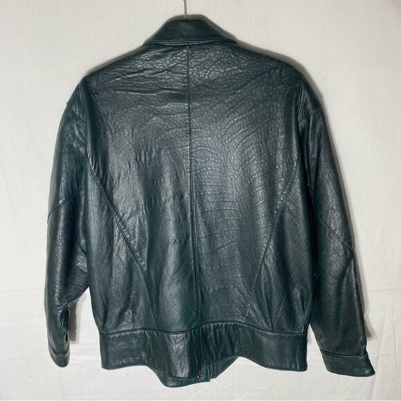 Vintage Northern Spirit Oversized Green Leather Bomber Style Jacket Coat L - Picture 15 of 16